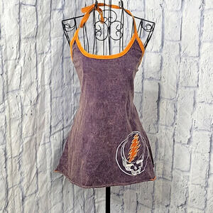 GRATEFUL DEAD Open Back Skull Graphic Blue Shirt Chest 32 in. Length 21.5 in